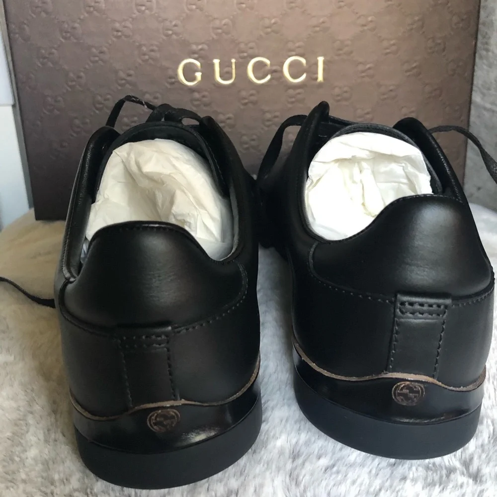 NWT Gucci Black Embossed Calfskin Leather Sneakers – Size 5.5, Made in Italy - Picture 2 of 7